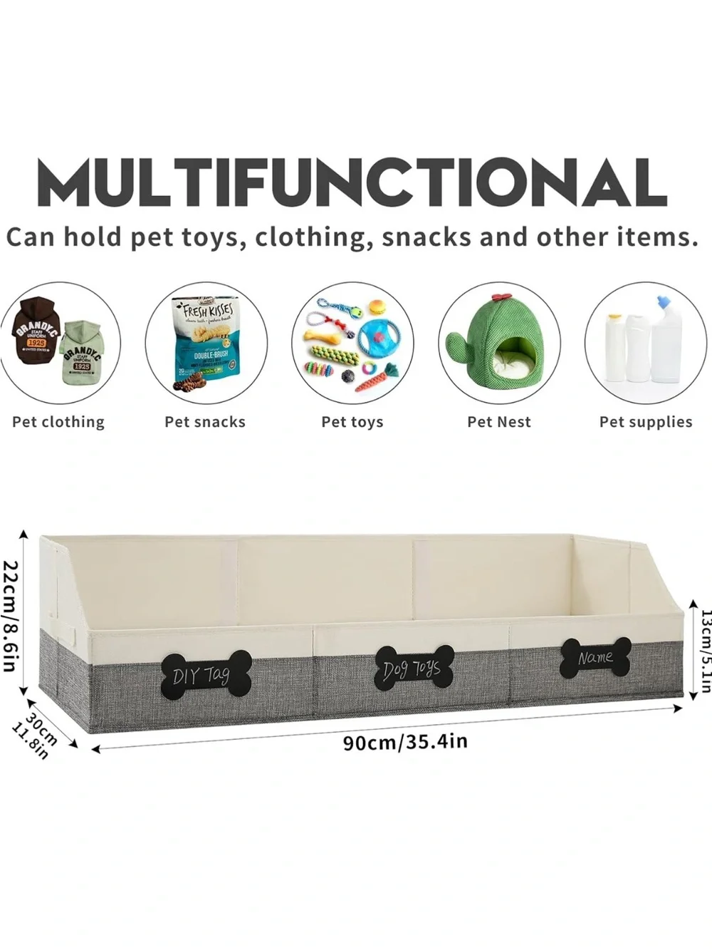 Large Dog Toy Storage Box - Gray & Black